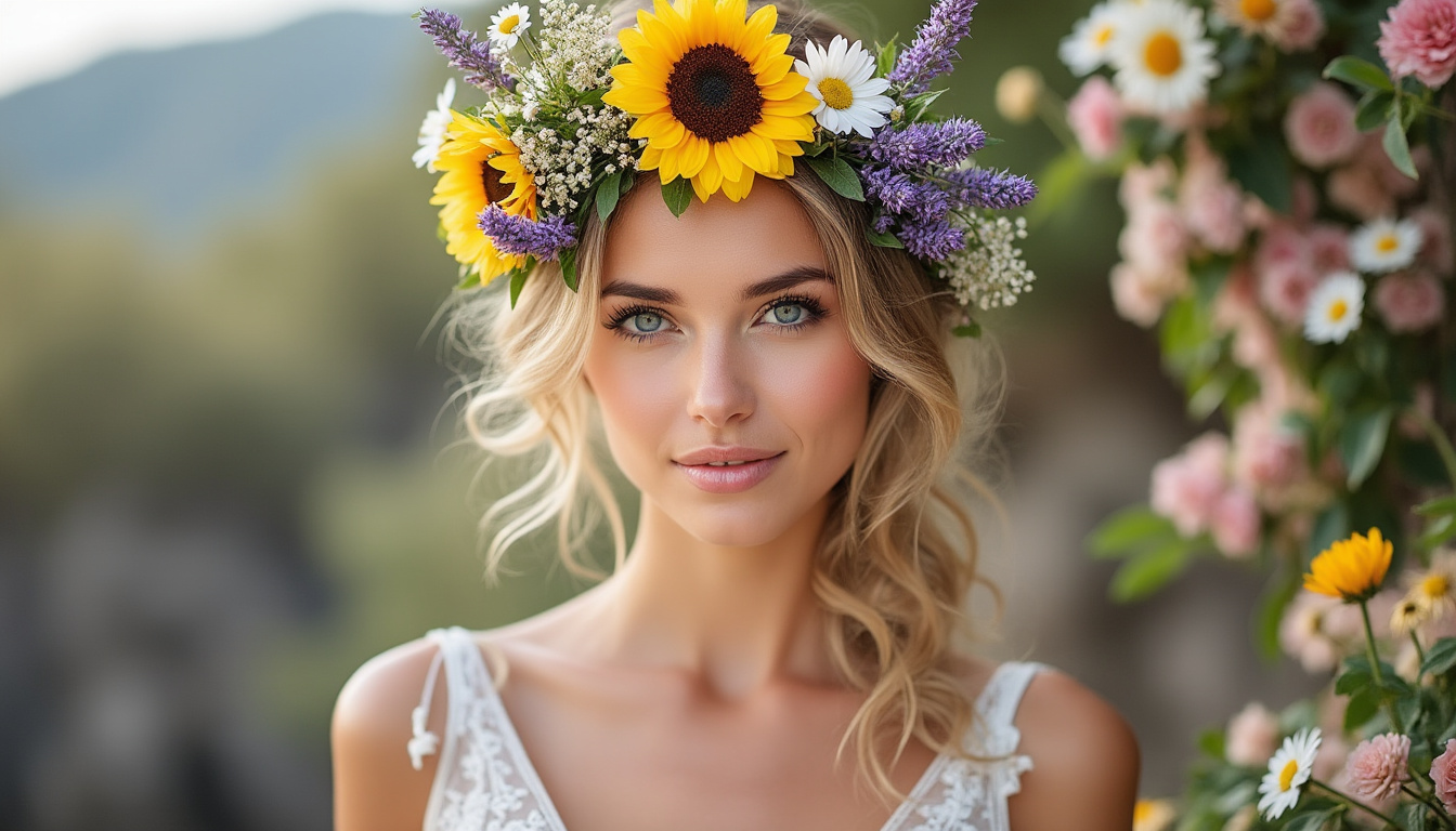 ajoutez une note poétique à vos célébrations avec la couronne de fleurs bohème, l’accessoire idéal pour apporter élégance et originalité à tous vos événements spéciaux.